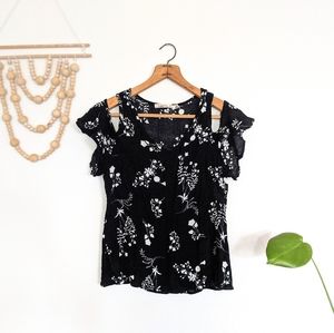 Liberty Love Black Floral Cold Shoulder Top